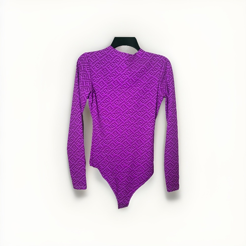 Fendi x Skims Mock Neck Long Sleeve Thong Bodysuit Colorado Purple Size L